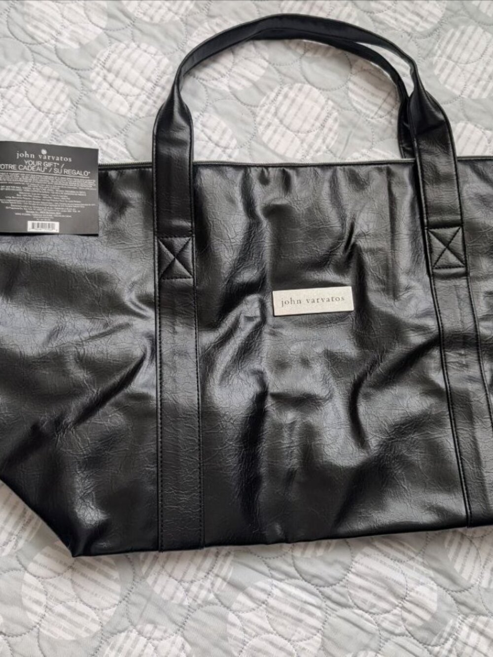 John Varvatos Black Faux Leather Logo Weekender Duffle Bag